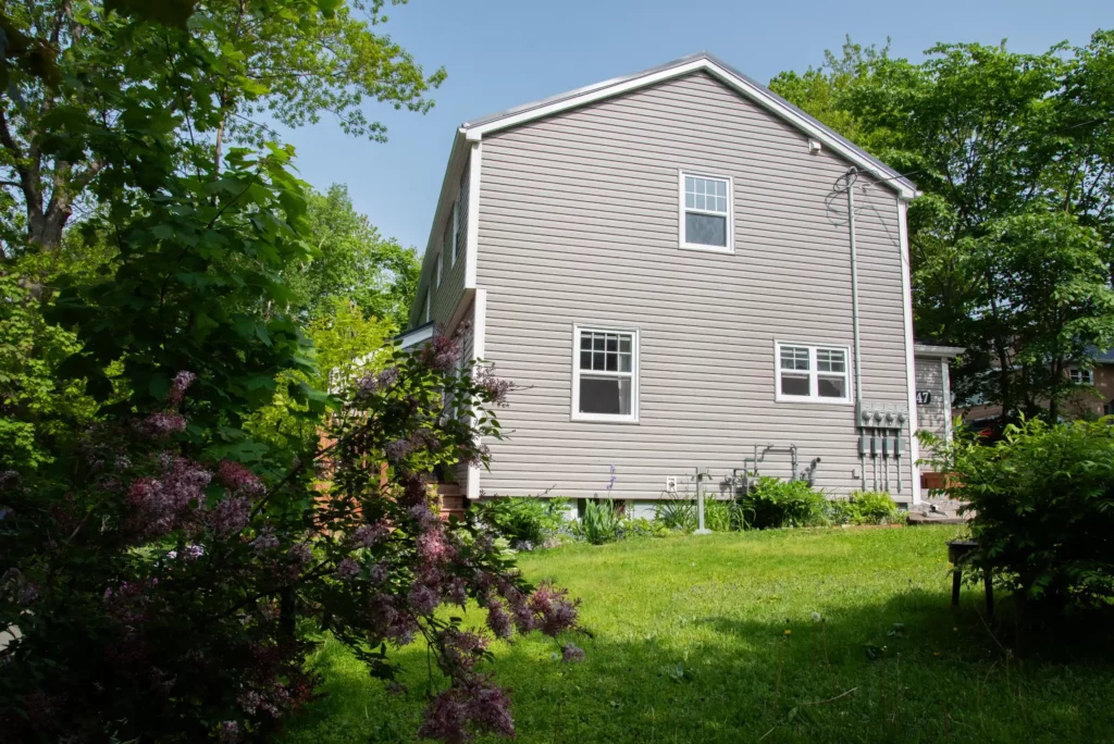 Exterior of view of a rental property at 47 Old Ferry Rd, Dartmouth, Nova Scotia shown from the side.